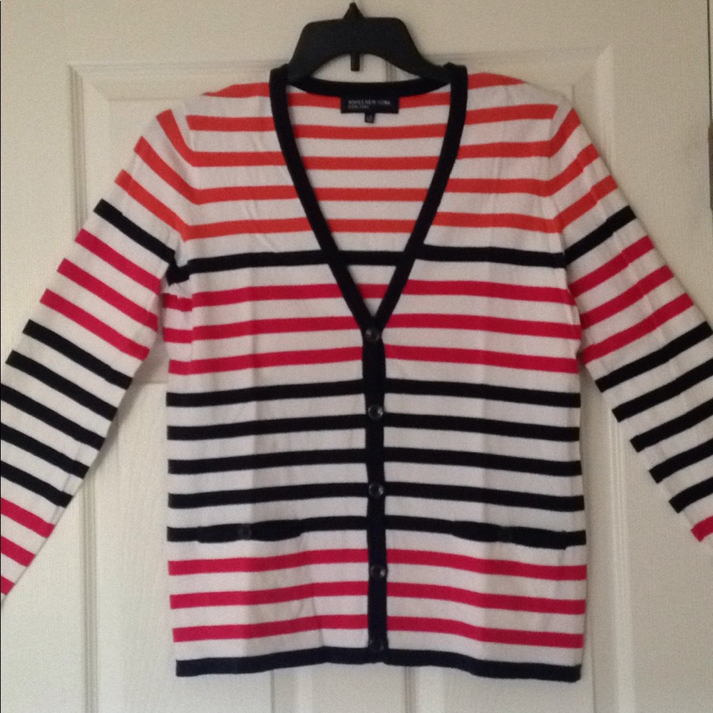 ⚓ Jones New York Nautical Stripe Button-Down Cardigan | V-Neck | VGUC